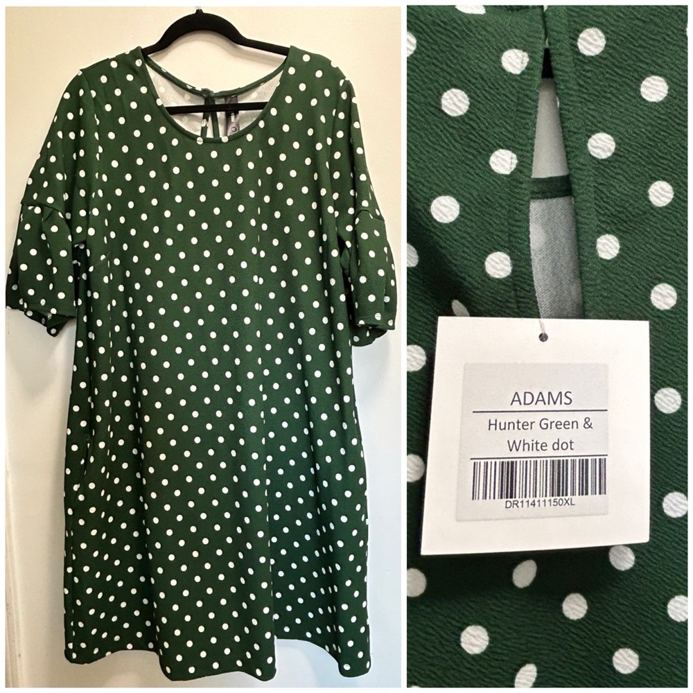 Agnes & Dora Adams Dress XL Hunter Green & White Dot w/ Pockets NWT